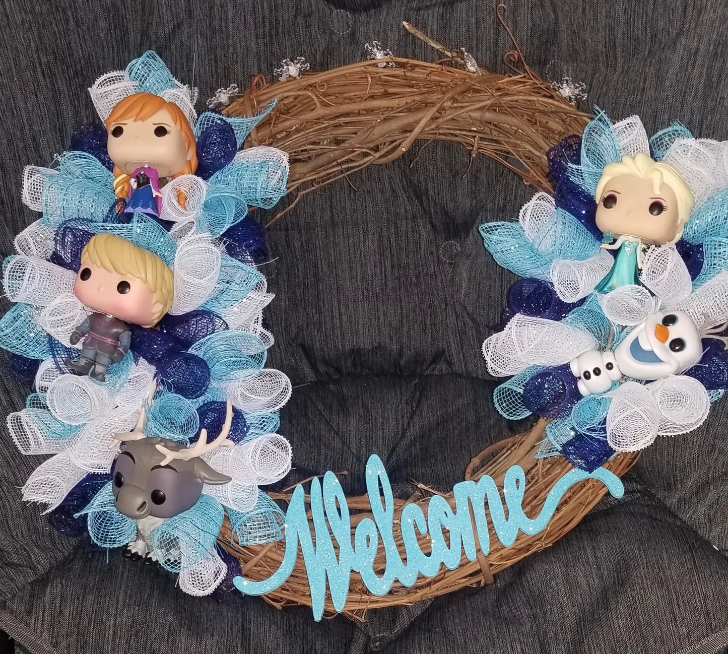 Lighted Frozen Themed Grapevine Wreath