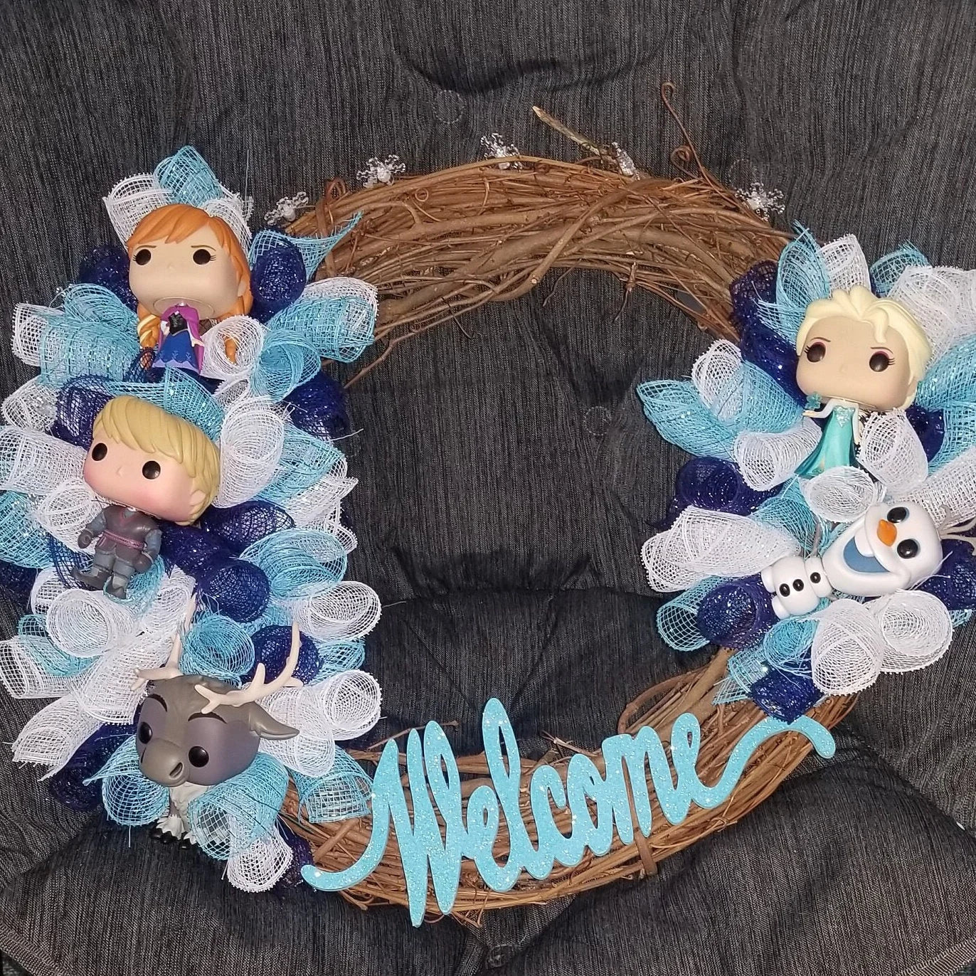 Lighted Frozen Themed Grapevine Wreath