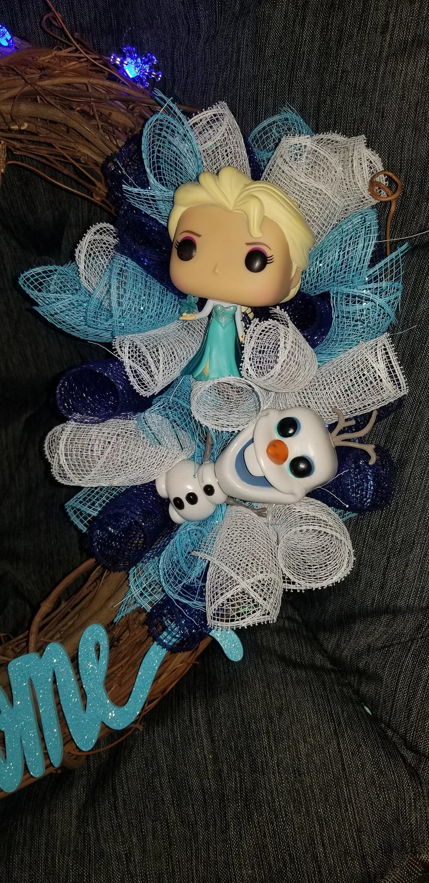 Lighted Frozen Themed Grapevine Wreath