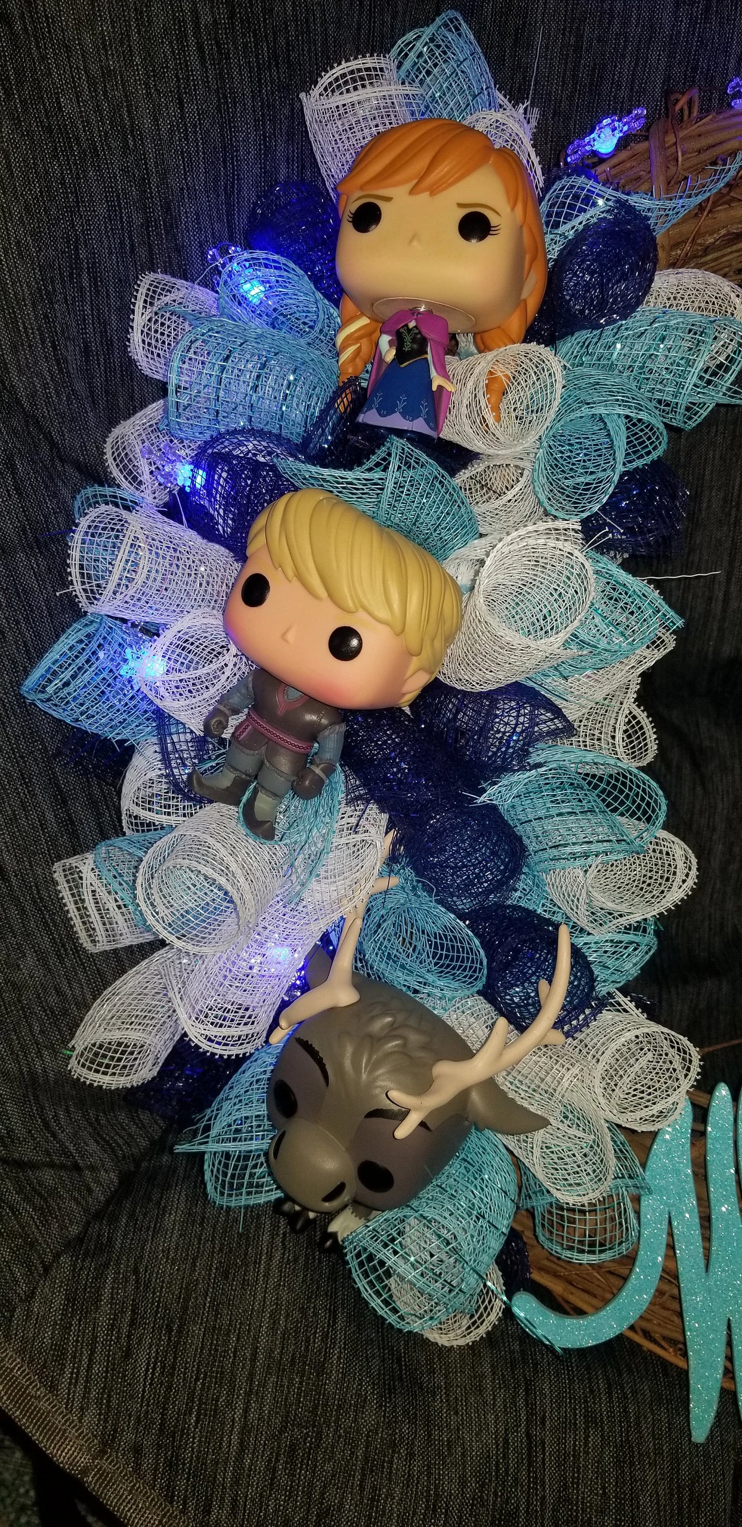 Lighted Frozen Themed Grapevine Wreath