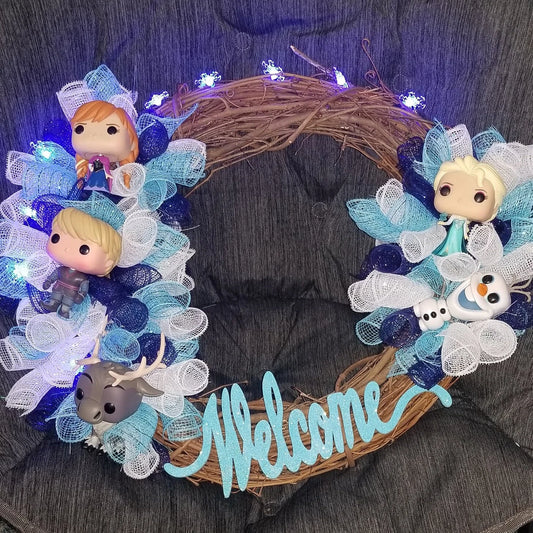 Lighted Frozen Themed Grapevine Wreath