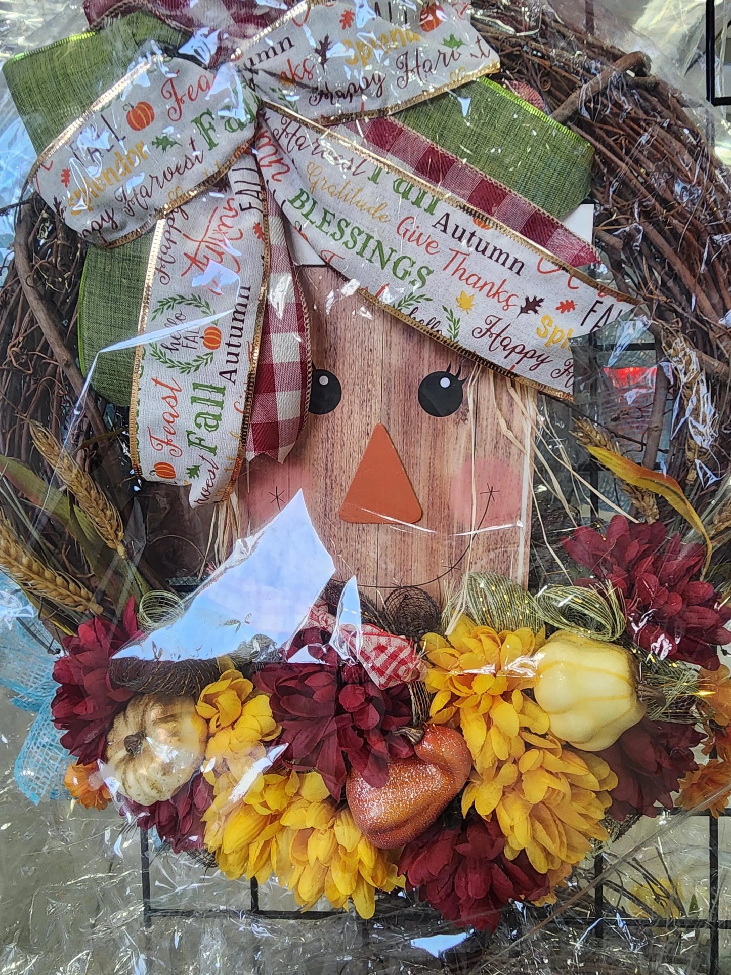 Fall Harvest Scarecrow 18" Grapevine Wreath