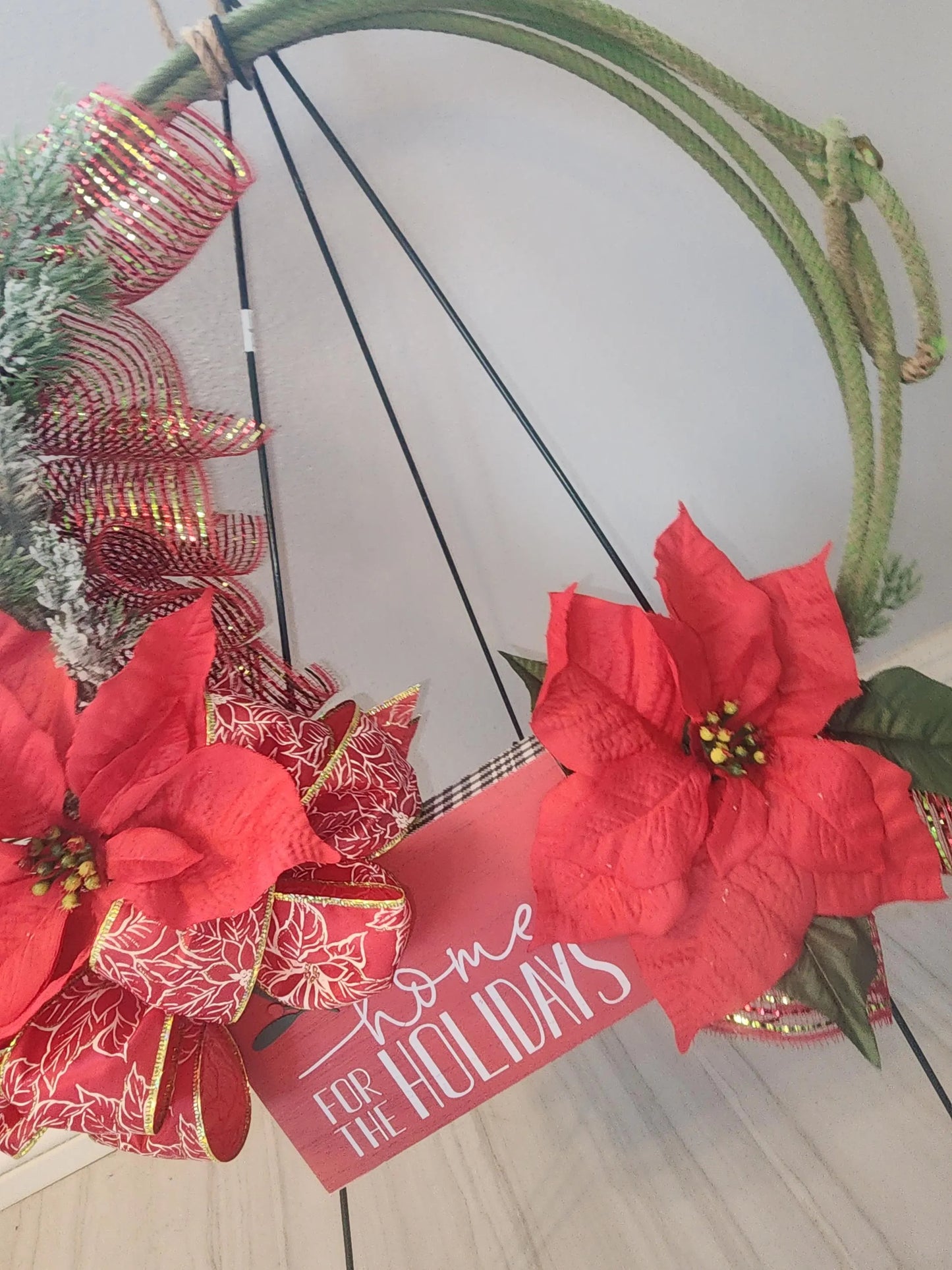 Country Poinsettia Lasso Rope Wreath