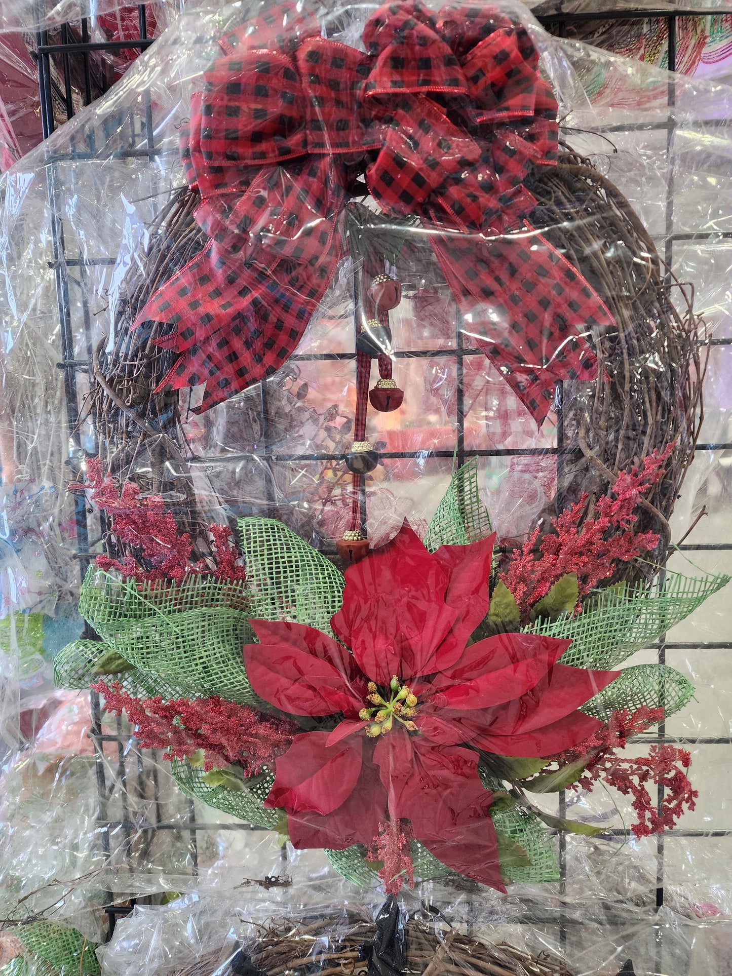 Poinsettia Bells Christmas 18" Grapevine Wreath